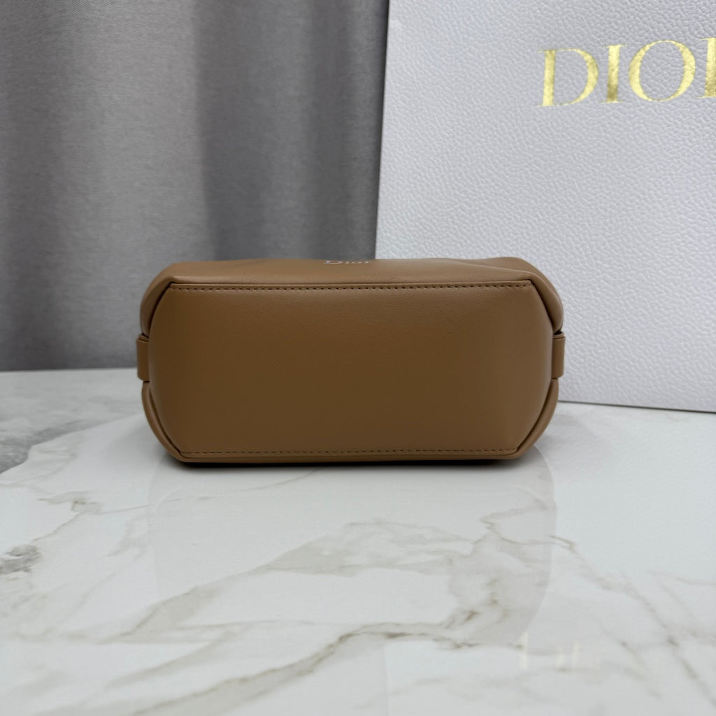 Dior D-Cushion Camera Bag — Camel Ultra-Soft Lambskin with Silver Hardware