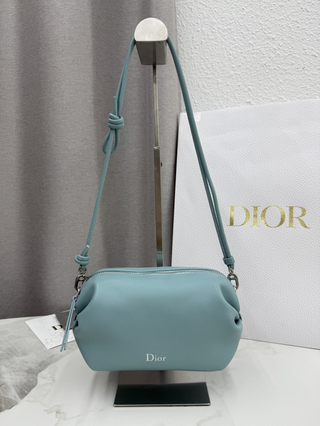 Dior D-Cushion Camera Bag — Tourmaline Blue Ultra-Soft Lambskin with Silver Hardware