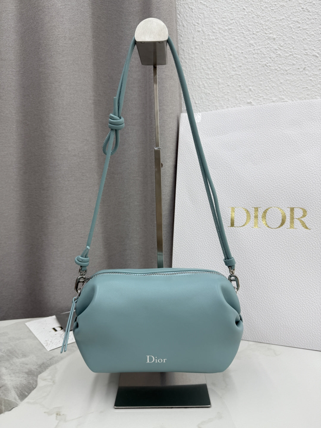 Dior D-Cushion Camera Bag — Tourmaline Blue Ultra-Soft Lambskin with Silver Hardware