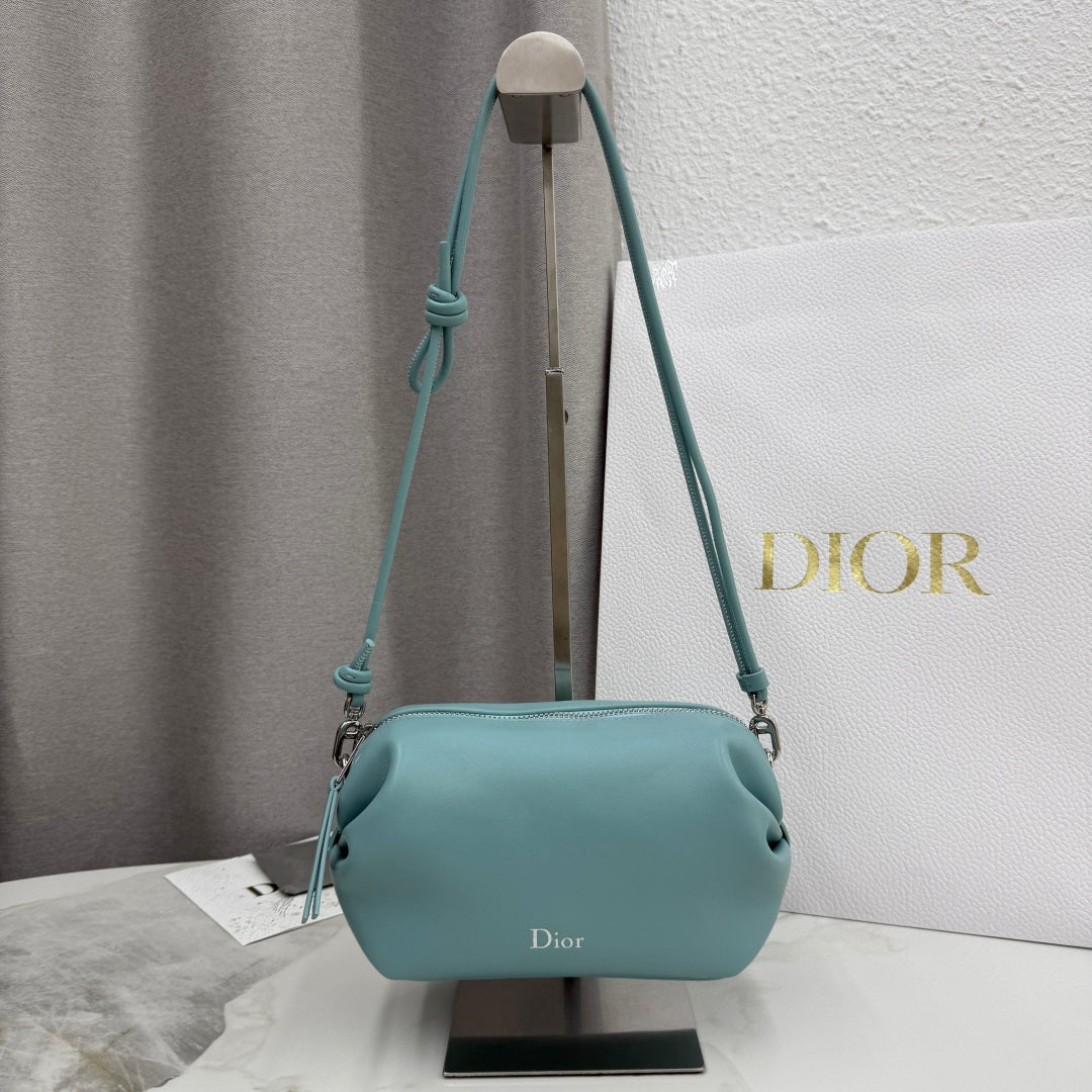 Dior D-Cushion Camera Bag — Tourmaline Blue Ultra-Soft Lambskin with Silver Hardware