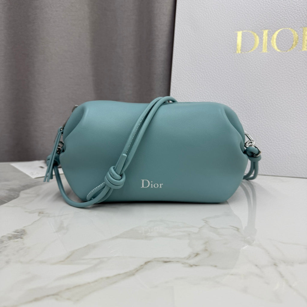 Dior D-Cushion Camera Bag — Tourmaline Blue Ultra-Soft Lambskin with Silver Hardware