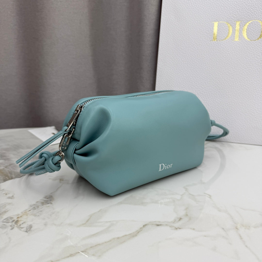 Dior D-Cushion Camera Bag — Tourmaline Blue Ultra-Soft Lambskin with Silver Hardware