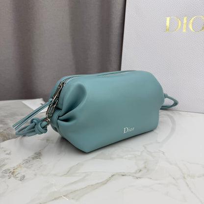 Dior D-Cushion Camera Bag — Tourmaline Blue Ultra-Soft Lambskin with Silver Hardware