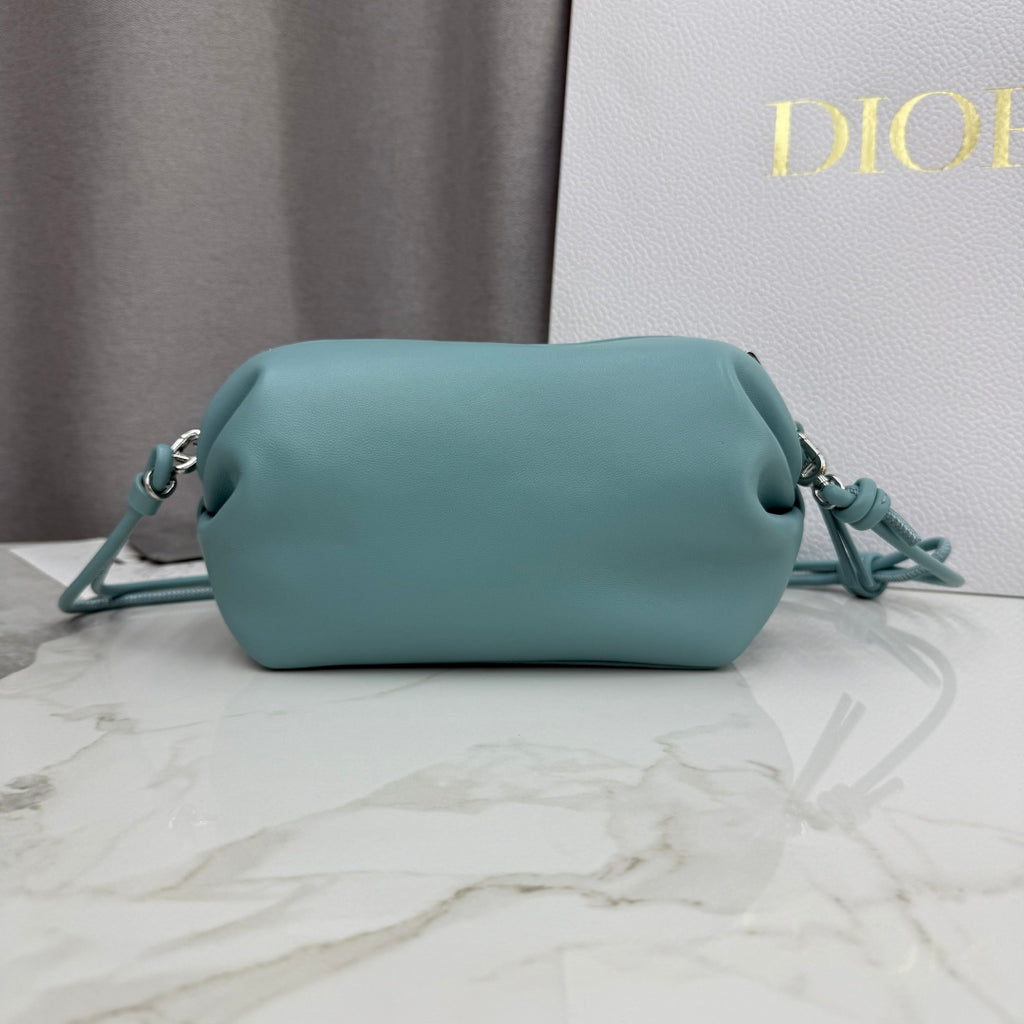 Dior D-Cushion Camera Bag — Tourmaline Blue Ultra-Soft Lambskin with Silver Hardware