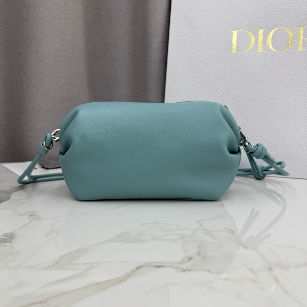 Dior D-Cushion Camera Bag — Tourmaline Blue Ultra-Soft Lambskin with Silver Hardware