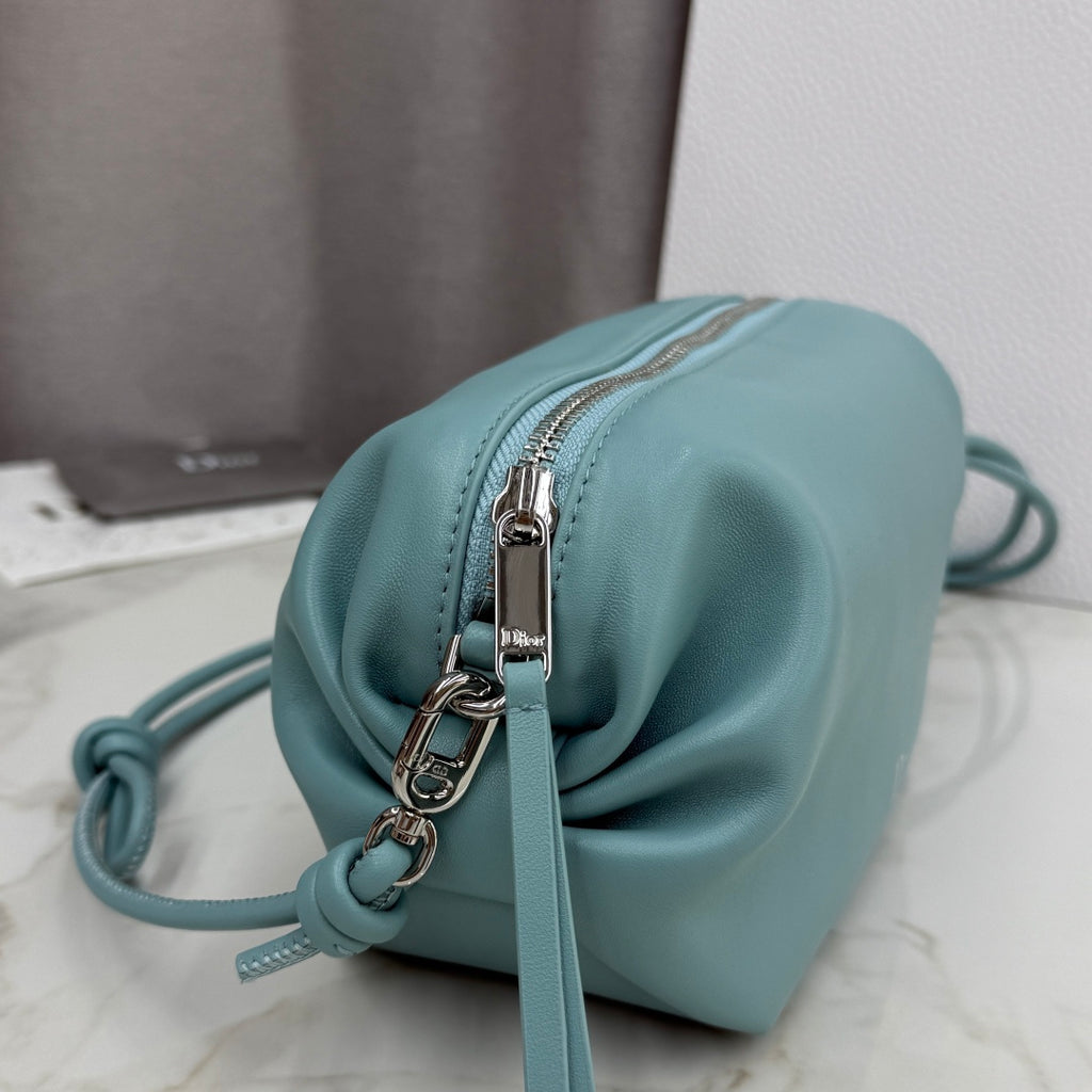 Dior D-Cushion Camera Bag — Tourmaline Blue Ultra-Soft Lambskin with Silver Hardware
