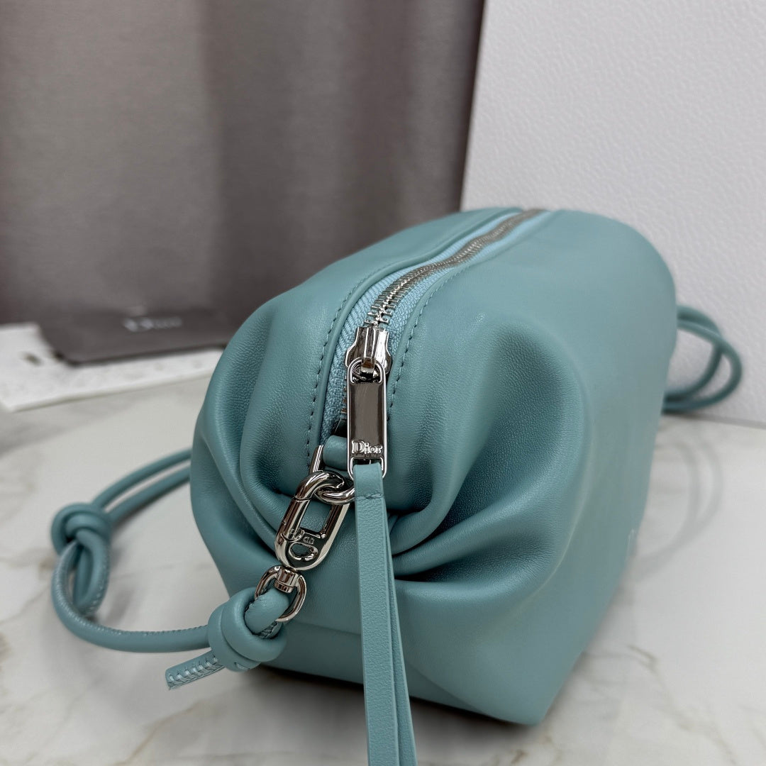 Dior D-Cushion Camera Bag — Tourmaline Blue Ultra-Soft Lambskin with Silver Hardware