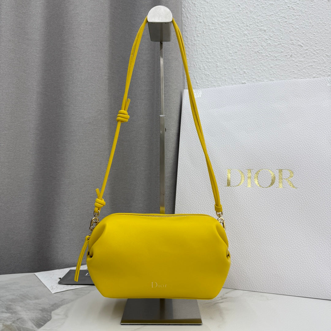 Dior D-Cushion Camera Bag — Sunshine Yellow Ultra-Soft Lambskin with Gold Hardware