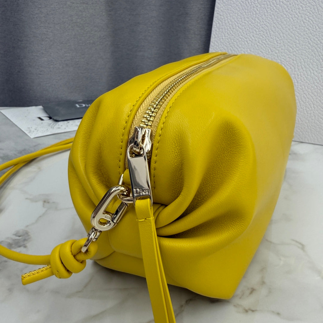Dior D-Cushion Camera Bag — Sunshine Yellow Ultra-Soft Lambskin with Gold Hardware