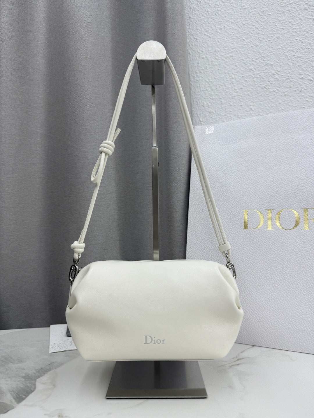Dior D-Cushion Camera Bag — Milky White Ultra-Soft Lambskin with Silver Hardware
