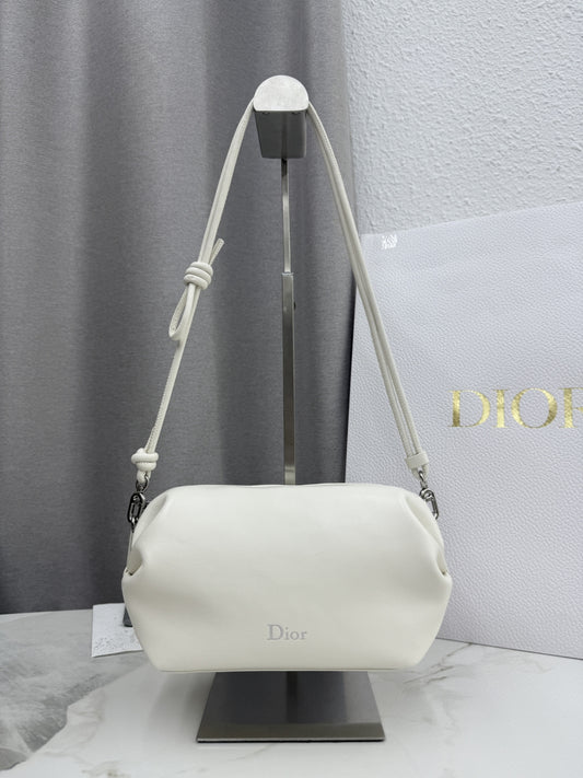 Dior D-Cushion Camera Bag — Milky White Ultra-Soft Lambskin with Silver Hardware