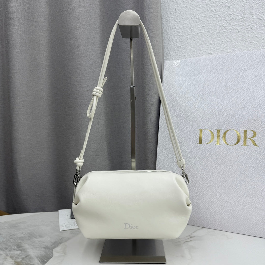 Dior D-Cushion Camera Bag — Milky White Ultra-Soft Lambskin with Silver Hardware