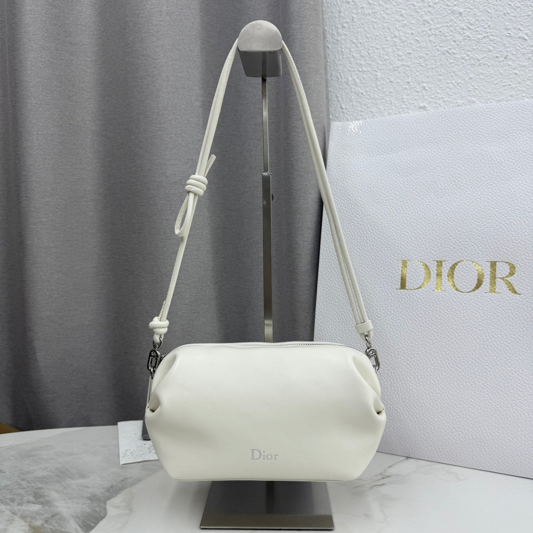 Dior D-Cushion Camera Bag — Milky White Ultra-Soft Lambskin with Silver Hardware