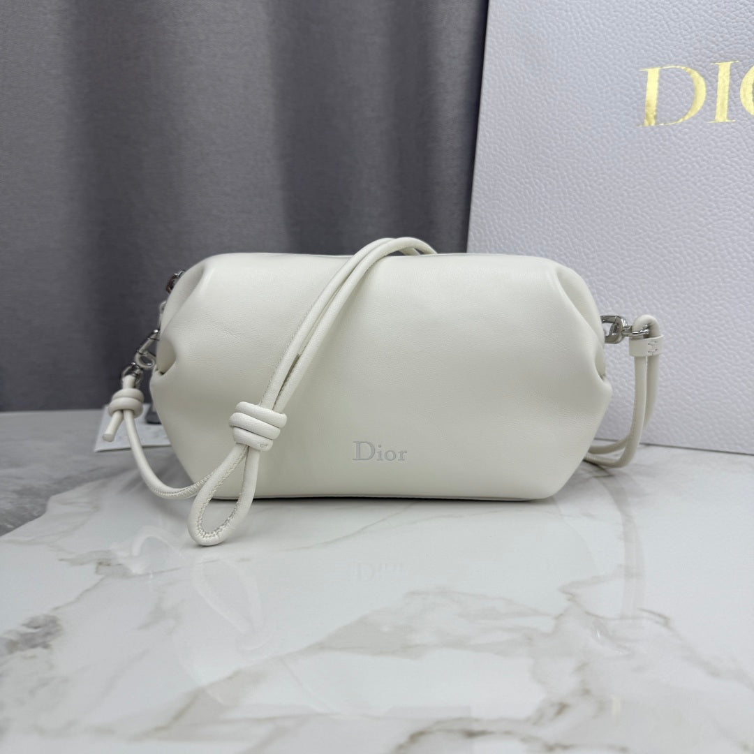 Dior D-Cushion Camera Bag — Milky White Ultra-Soft Lambskin with Silver Hardware