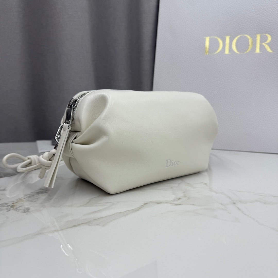Dior D-Cushion Camera Bag — Milky White Ultra-Soft Lambskin with Silver Hardware