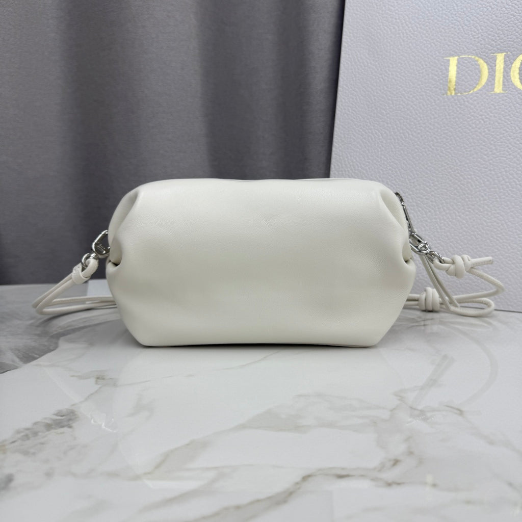 Dior D-Cushion Camera Bag — Milky White Ultra-Soft Lambskin with Silver Hardware