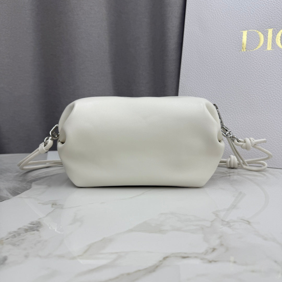 Dior D-Cushion Camera Bag — Milky White Ultra-Soft Lambskin with Silver Hardware
