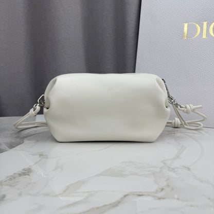 Dior D-Cushion Camera Bag — Milky White Ultra-Soft Lambskin with Silver Hardware
