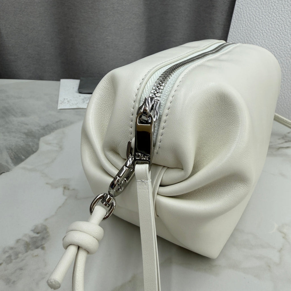Dior D-Cushion Camera Bag — Milky White Ultra-Soft Lambskin with Silver Hardware
