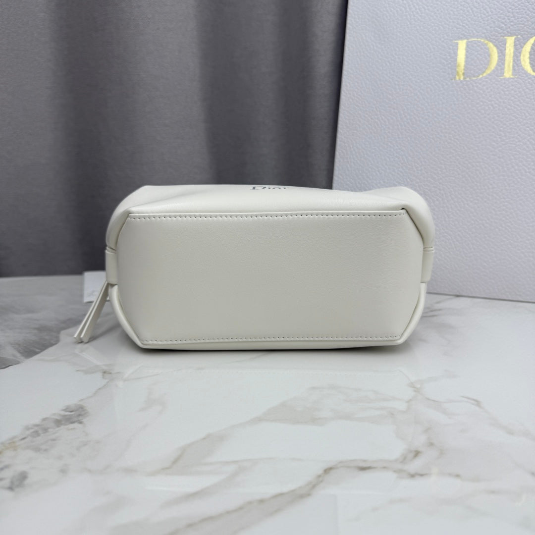 Dior D-Cushion Camera Bag — Milky White Ultra-Soft Lambskin with Silver Hardware