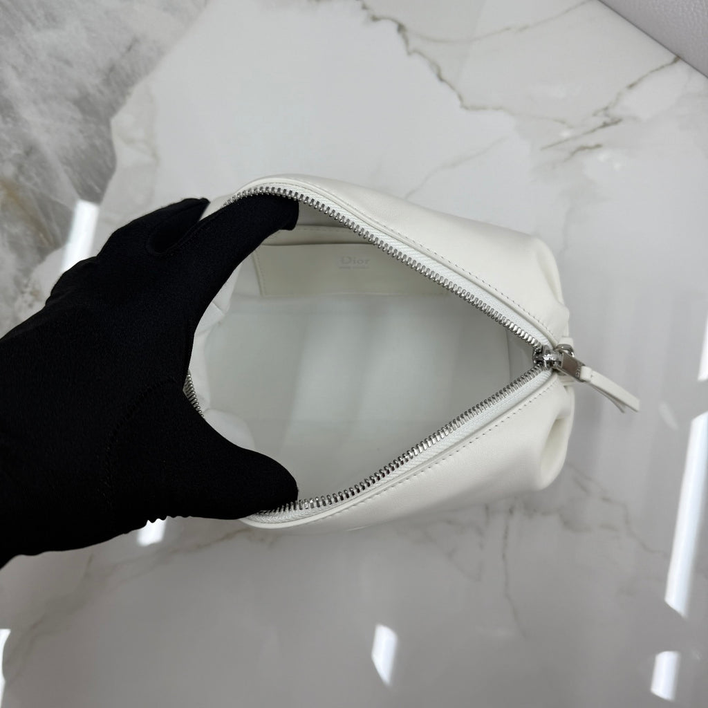 Dior D-Cushion Camera Bag — Milky White Ultra-Soft Lambskin with Silver Hardware