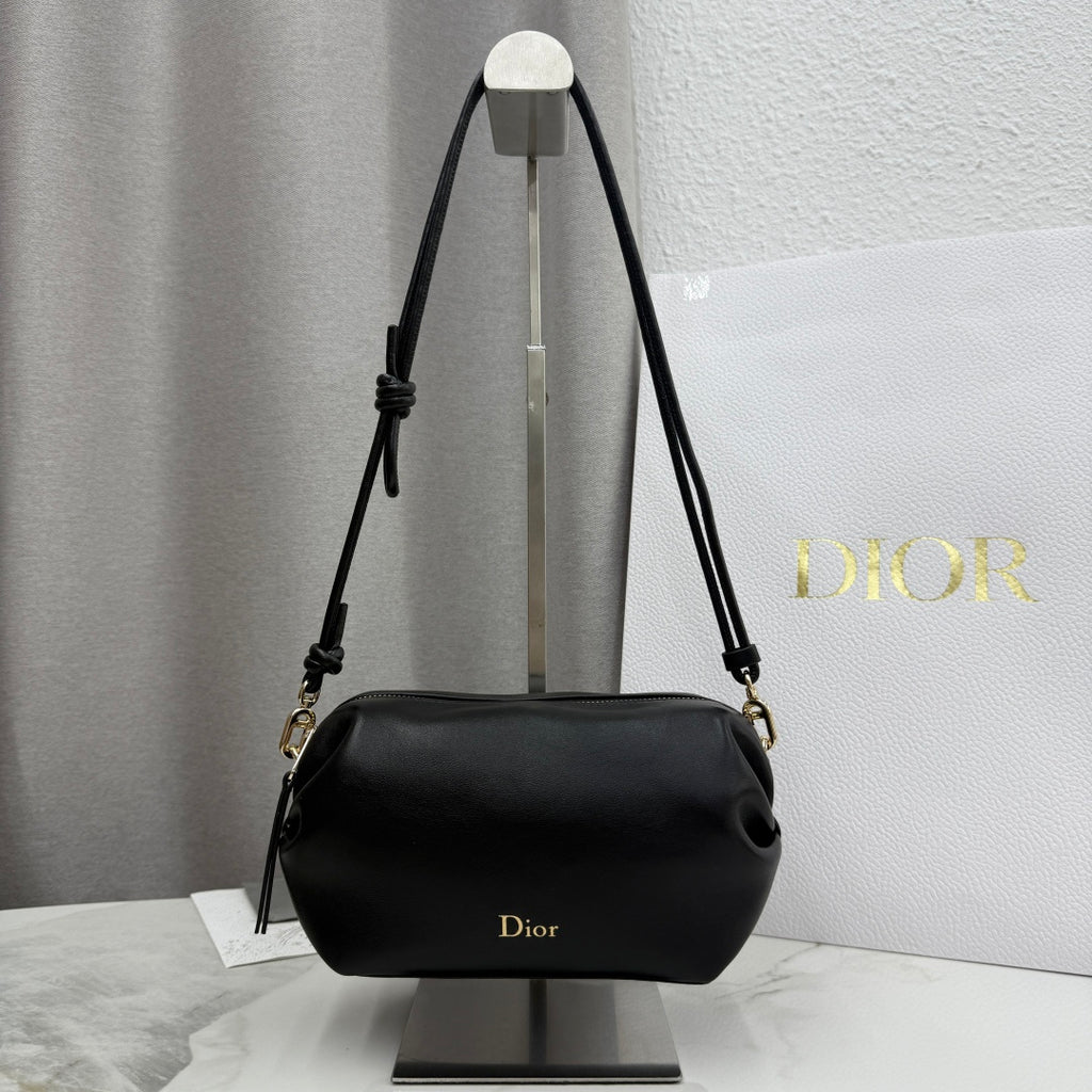 Dior D-Cushion Camera Bag — Black Ultra-Soft Lambskin with Gold Hardware