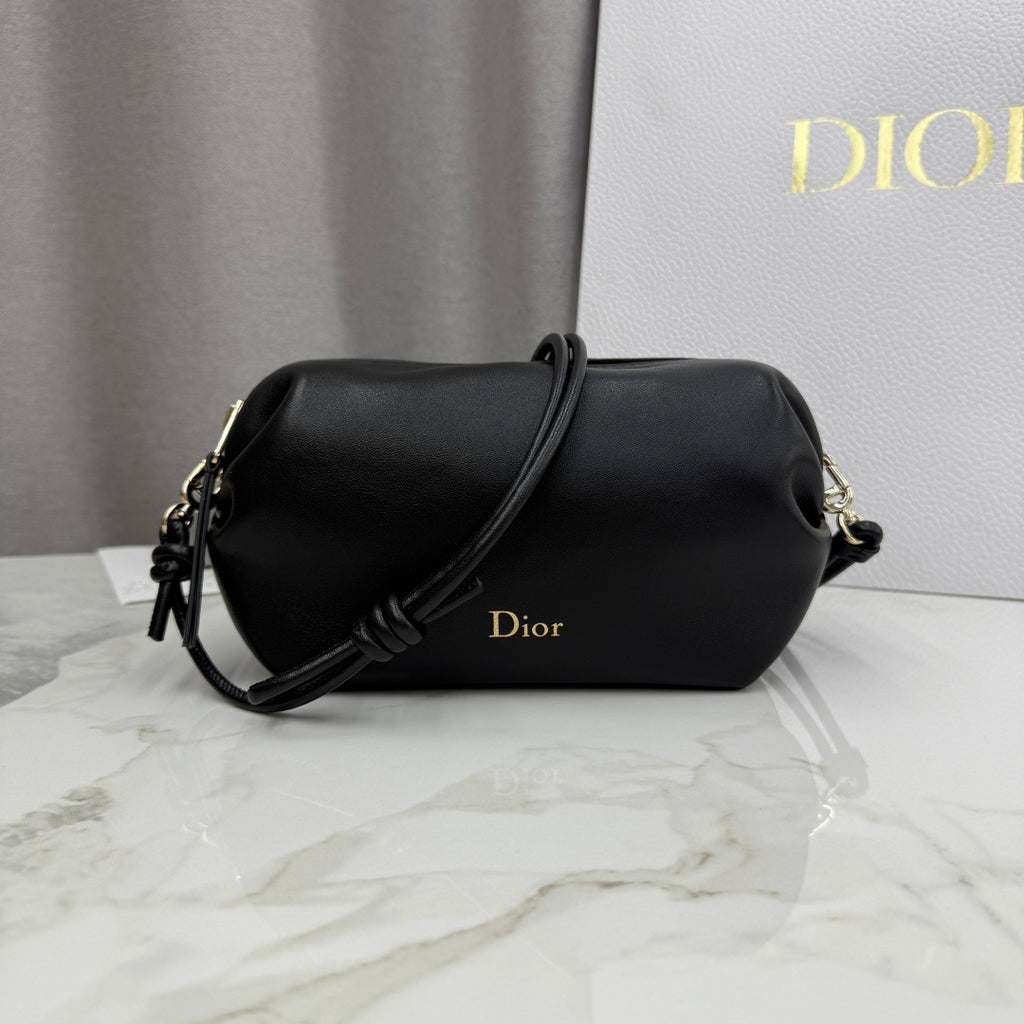 Dior D-Cushion Camera Bag — Black Ultra-Soft Lambskin with Gold Hardware