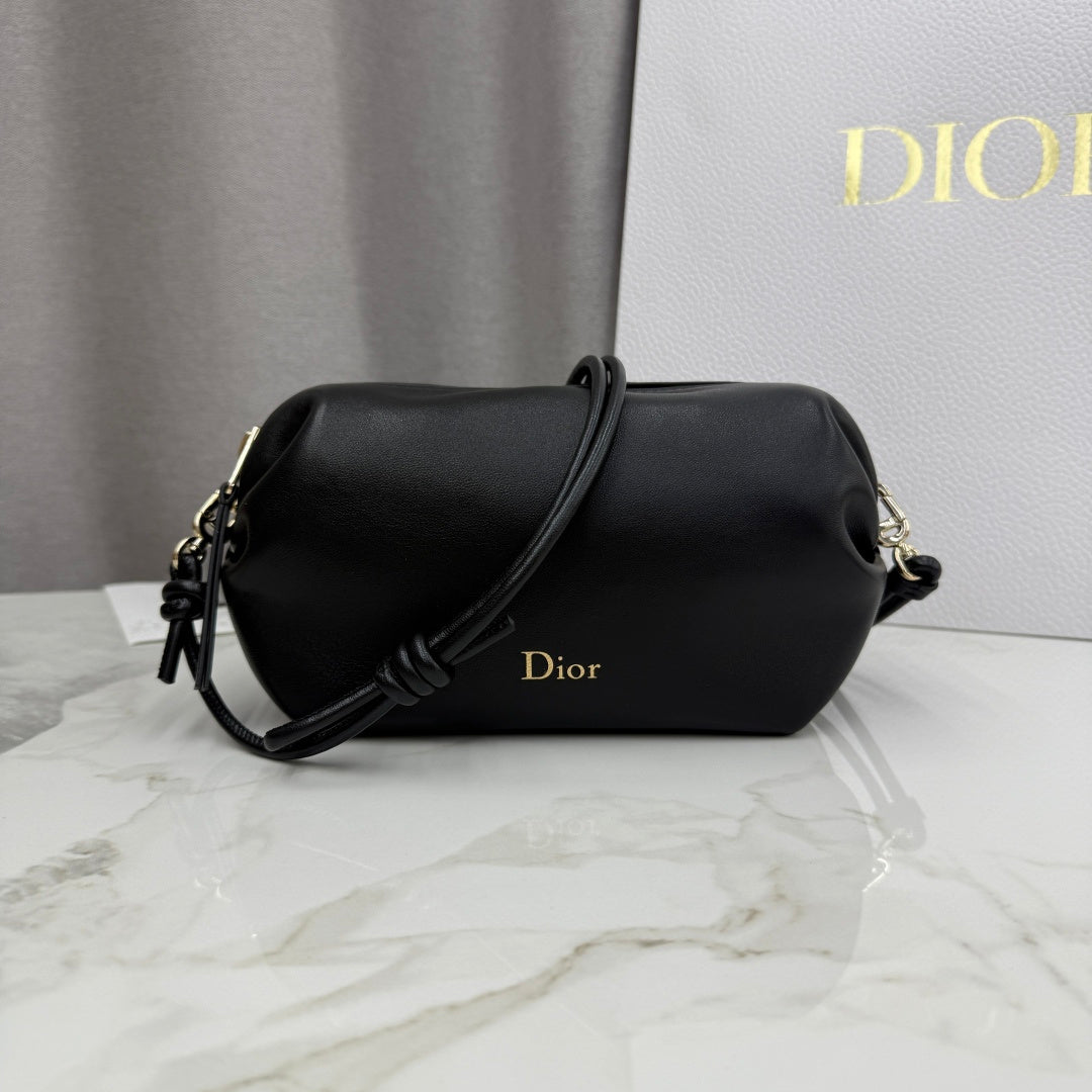 Dior D-Cushion Camera Bag — Black Ultra-Soft Lambskin with Gold Hardware