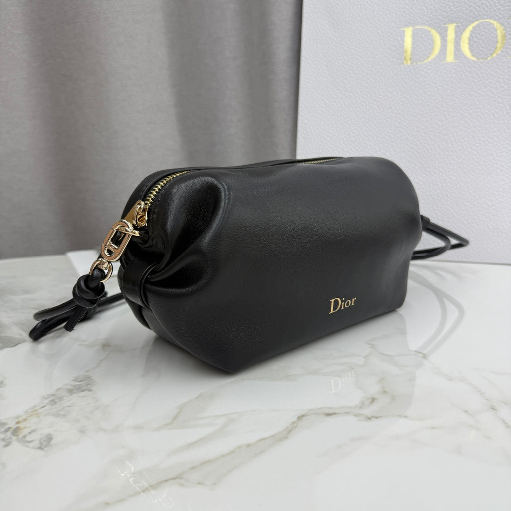Dior D-Cushion Camera Bag — Black Ultra-Soft Lambskin with Gold Hardware