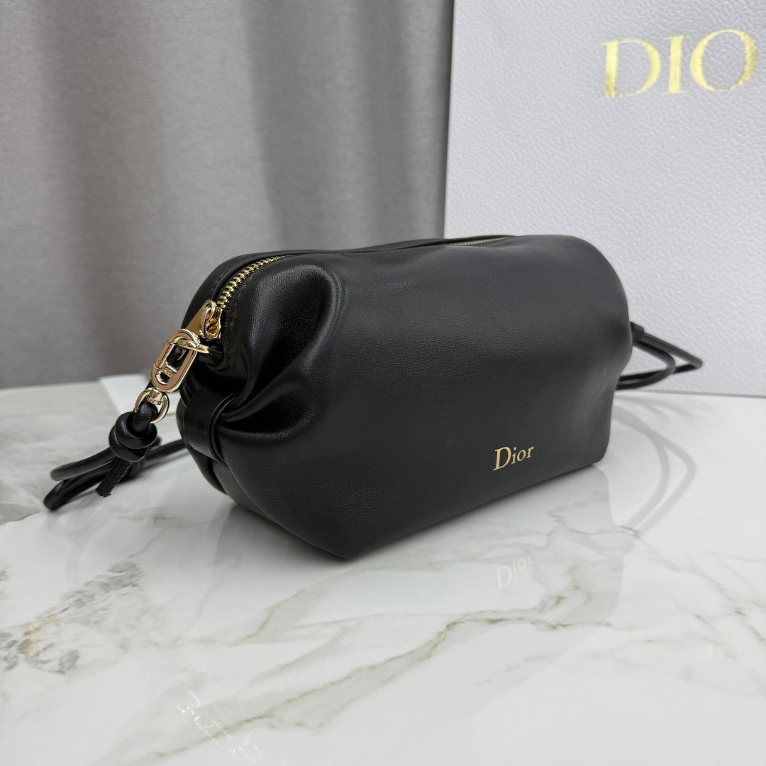 Dior D-Cushion Camera Bag — Black Ultra-Soft Lambskin with Gold Hardware
