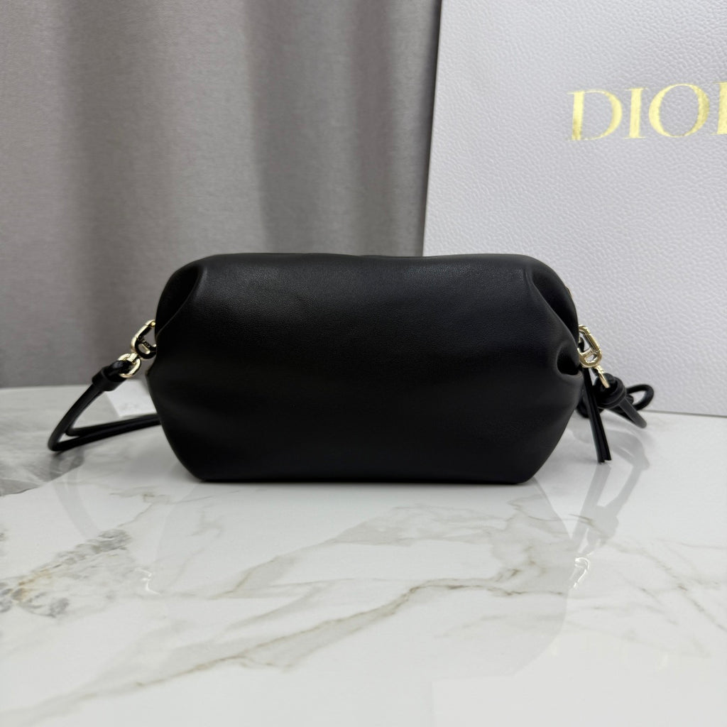 Dior D-Cushion Camera Bag — Black Ultra-Soft Lambskin with Gold Hardware