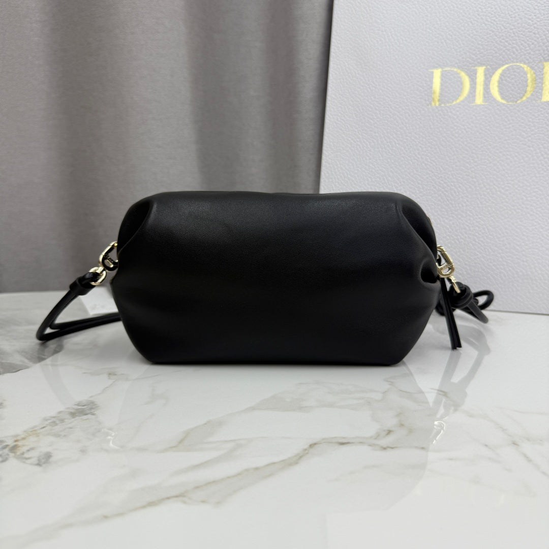 Dior D-Cushion Camera Bag — Black Ultra-Soft Lambskin with Gold Hardware
