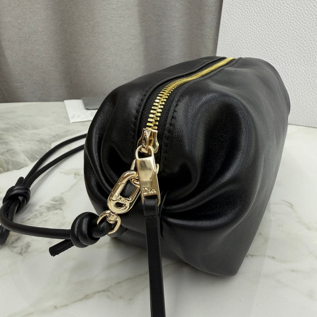 Dior D-Cushion Camera Bag — Black Ultra-Soft Lambskin with Gold Hardware