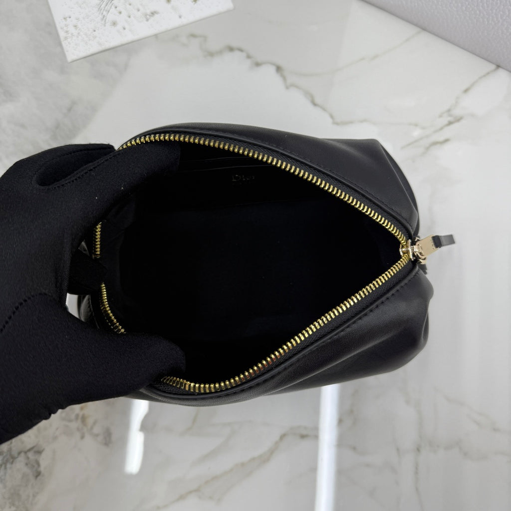 Dior D-Cushion Camera Bag — Black Ultra-Soft Lambskin with Gold Hardware
