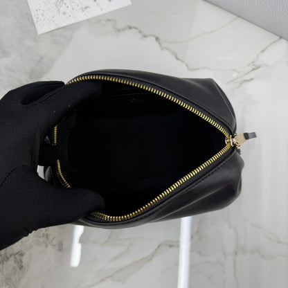 Dior D-Cushion Camera Bag — Black Ultra-Soft Lambskin with Gold Hardware