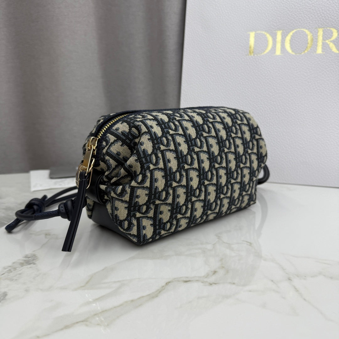 Dior D-Cushion Camera Bag — Blue Oblique Jacquard Canvas with Black Leather and Gold Hardware