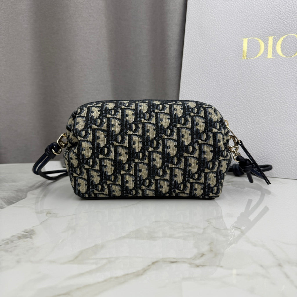Dior D-Cushion Camera Bag — Blue Oblique Jacquard Canvas with Black Leather and Gold Hardware