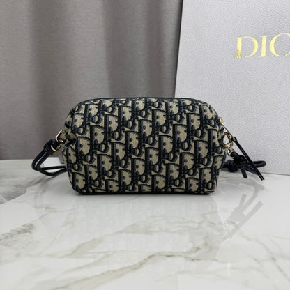 Dior D-Cushion Camera Bag — Blue Oblique Jacquard Canvas with Black Leather and Gold Hardware
