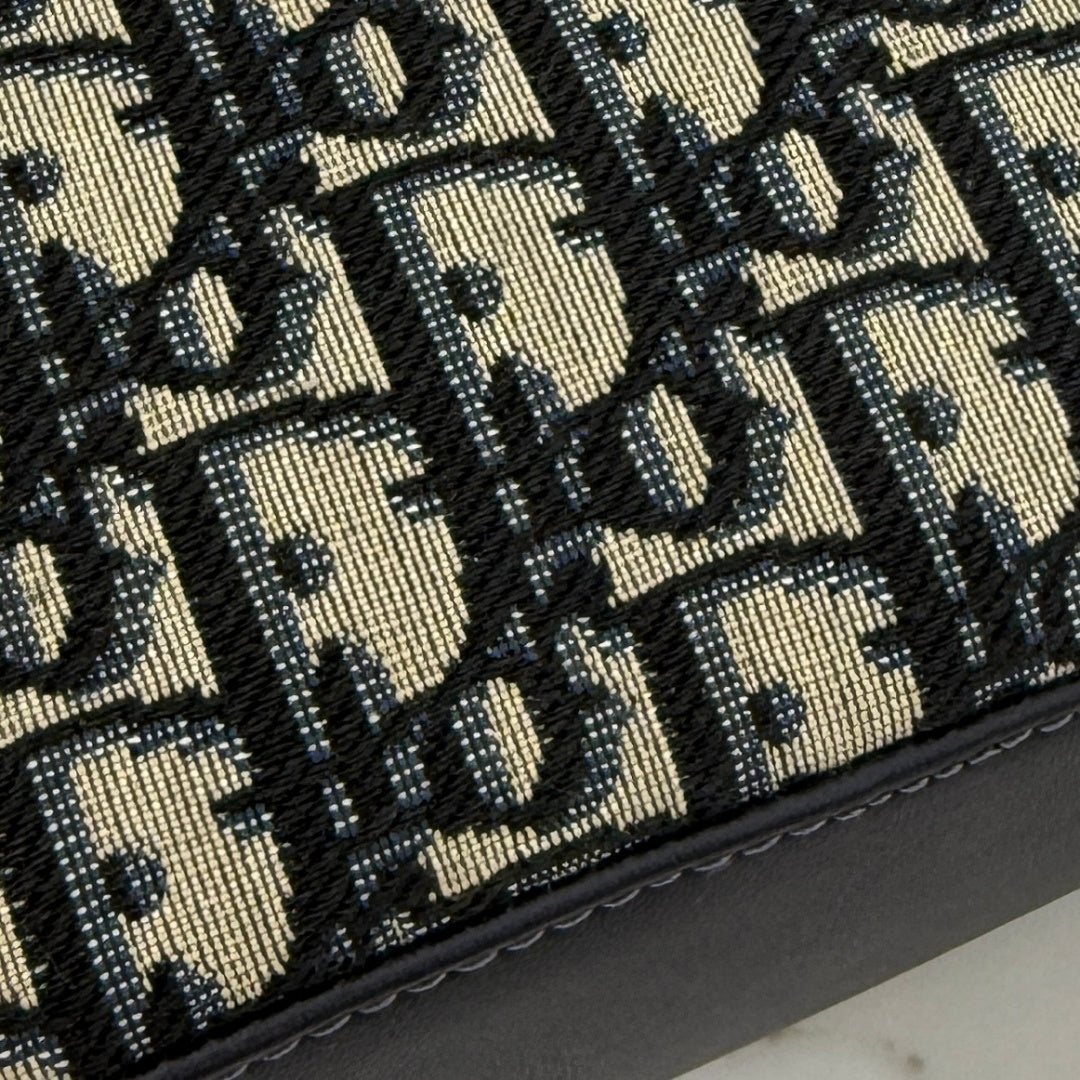Dior D-Cushion Camera Bag — Blue Oblique Jacquard Canvas with Black Leather and Gold Hardware