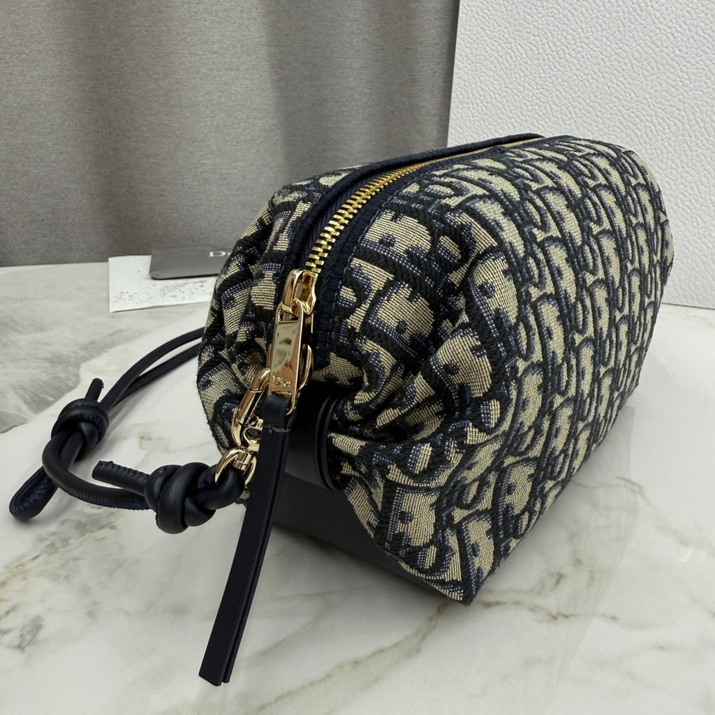 Dior D-Cushion Camera Bag — Blue Oblique Jacquard Canvas with Black Leather and Gold Hardware
