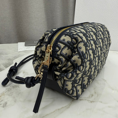 Dior D-Cushion Camera Bag — Blue Oblique Jacquard Canvas with Black Leather and Gold Hardware
