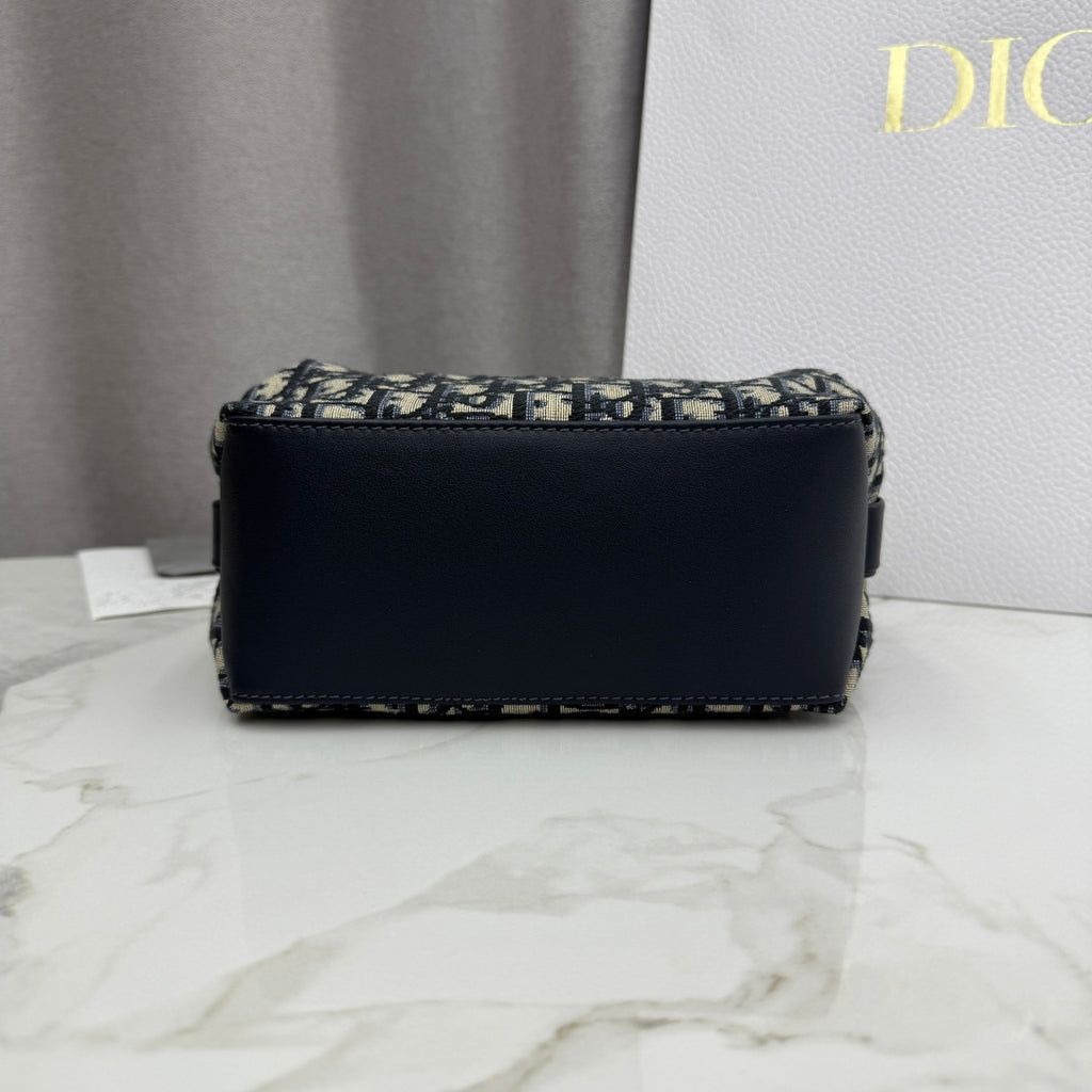 Dior D-Cushion Camera Bag — Blue Oblique Jacquard Canvas with Black Leather and Gold Hardware