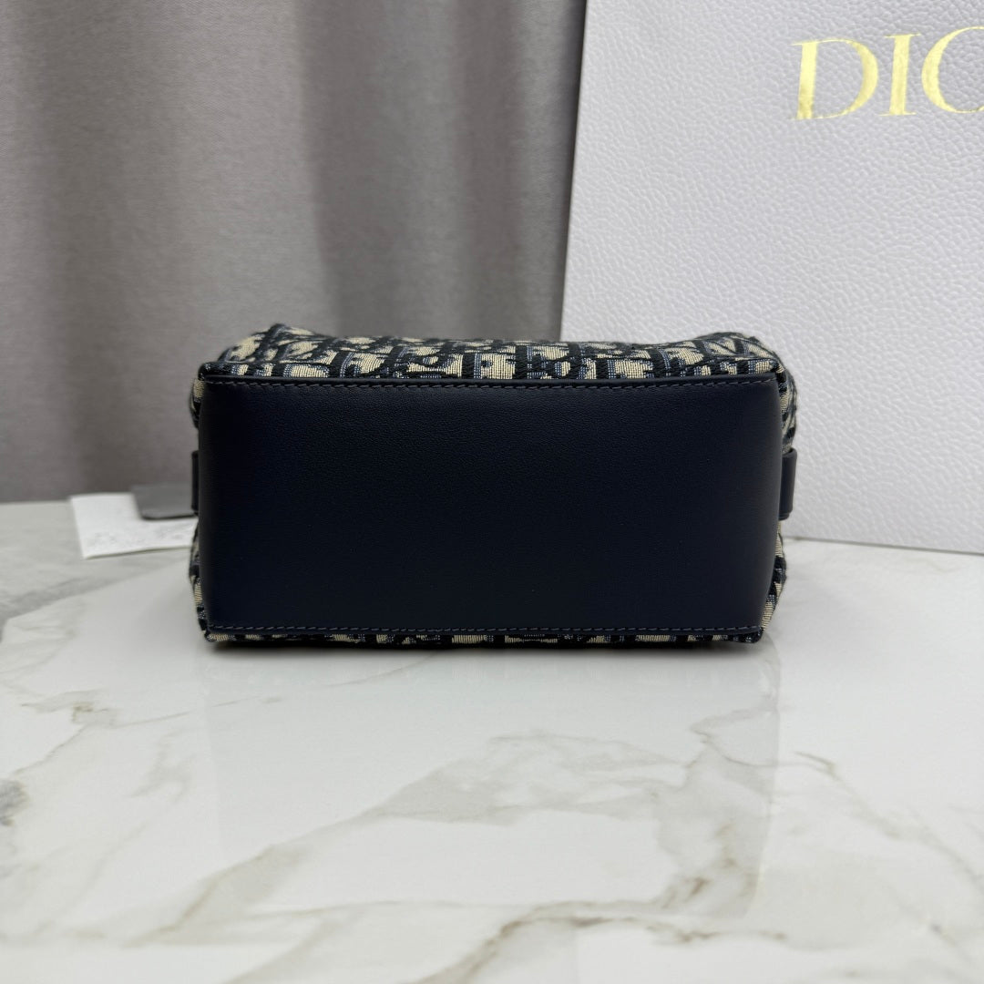 Dior D-Cushion Camera Bag — Blue Oblique Jacquard Canvas with Black Leather and Gold Hardware