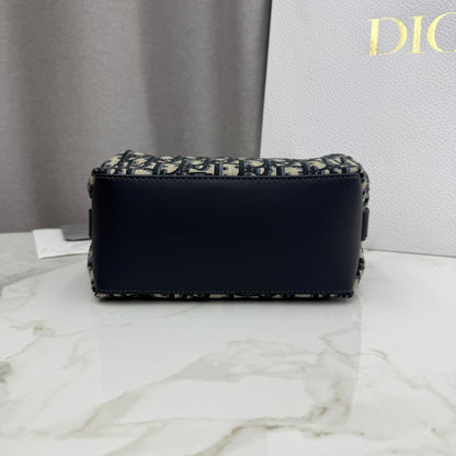 Dior D-Cushion Camera Bag — Blue Oblique Jacquard Canvas with Black Leather and Gold Hardware