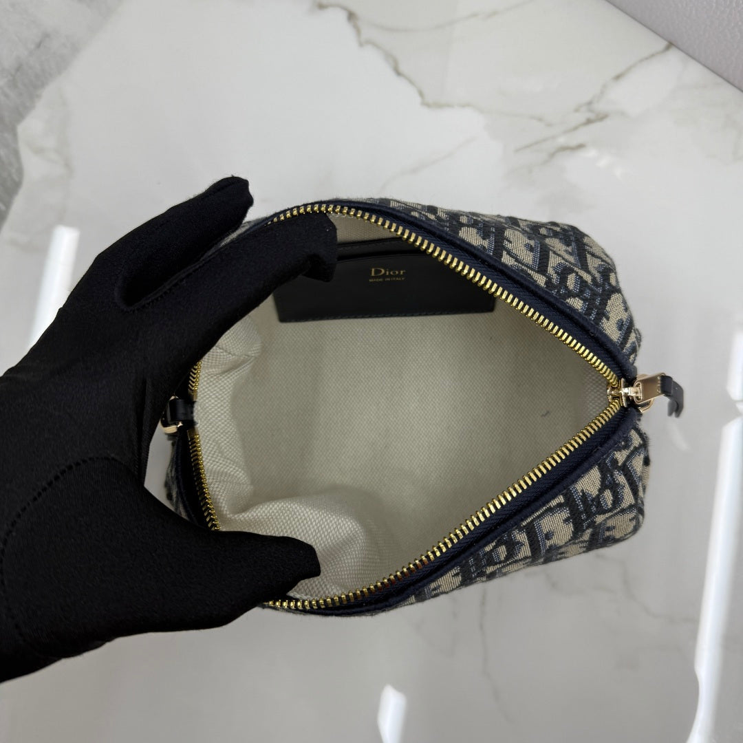 Dior D-Cushion Camera Bag — Blue Oblique Jacquard Canvas with Black Leather and Gold Hardware