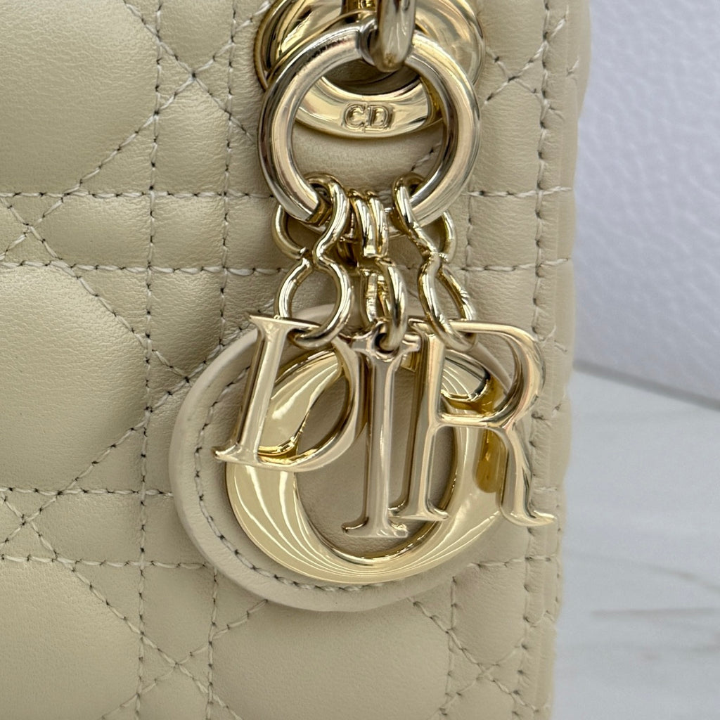 Dior Micro Lady Bag — Latte Beige Cannage Lambskin with Gold Hardware