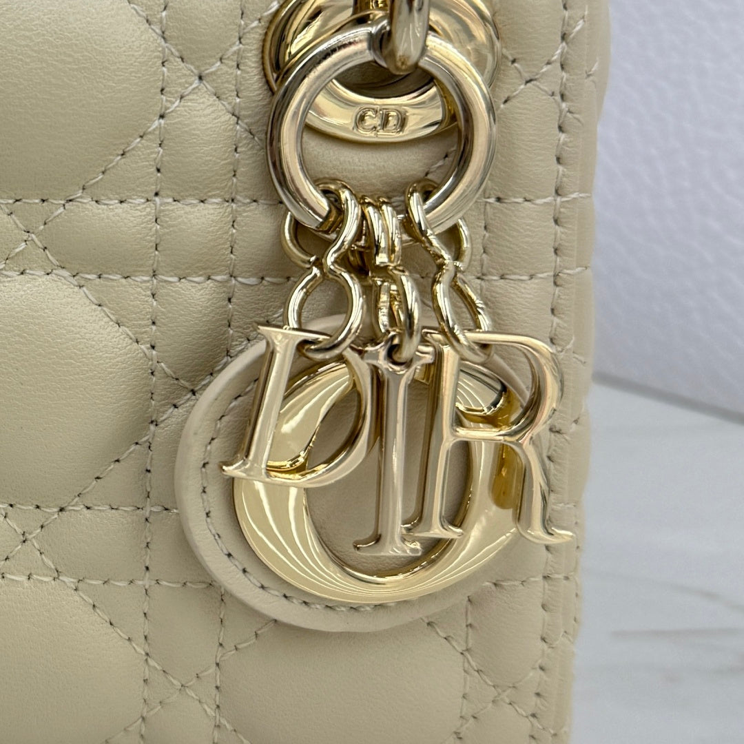 Dior Micro Lady Bag — Latte Beige Cannage Lambskin with Gold Hardware