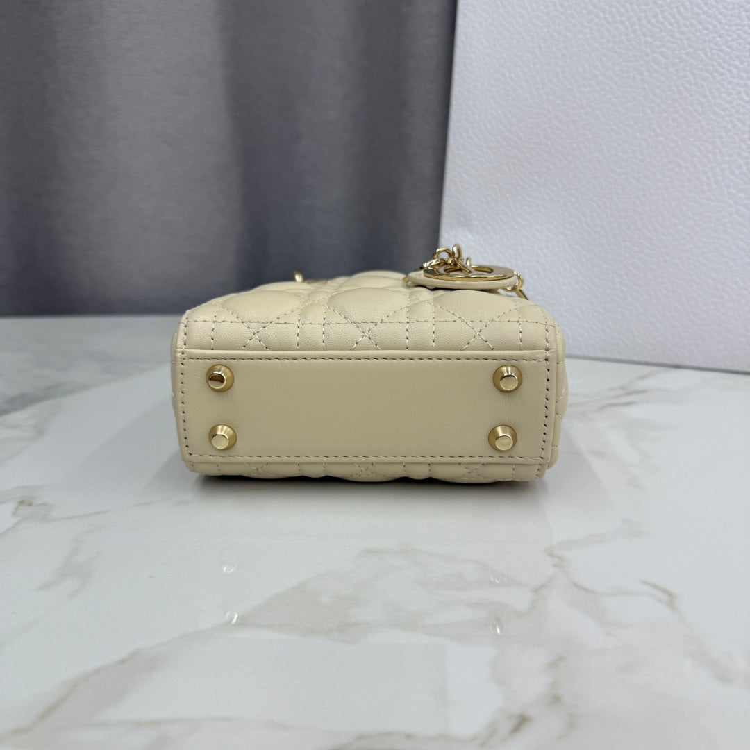 Dior Micro Lady Bag — Latte Beige Cannage Lambskin with Gold Hardware
