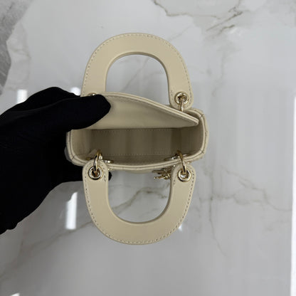 Dior Micro Lady Bag — Latte Beige Cannage Lambskin with Gold Hardware