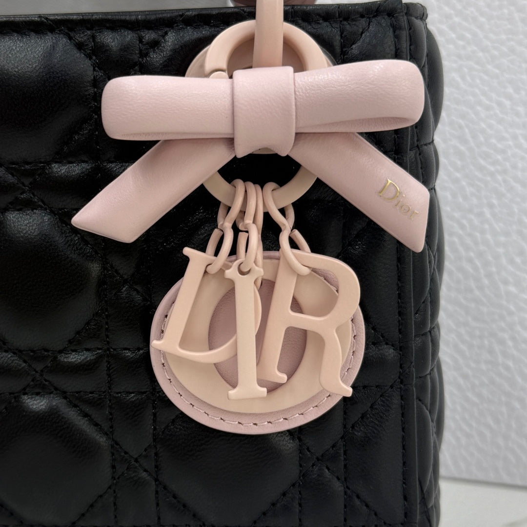 Dior Mini Lady Bag — Black & Blush Pink Two-Tone Matte Cannage Lambskin with Pink Matte Hardware